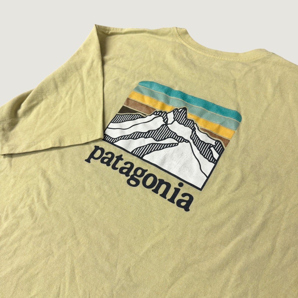 Patagonia Responsibili-Tee XL Yellow Pocket T-Shirt Fitz Roy Mountain Graphic